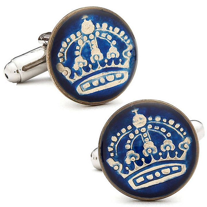 Enamel Cufflinks Hand Painted Swedish Enamel Coin Jewelry Blue Enamel Royal Crown Coins Sweden Cuff Links Keepsake Very Image 1