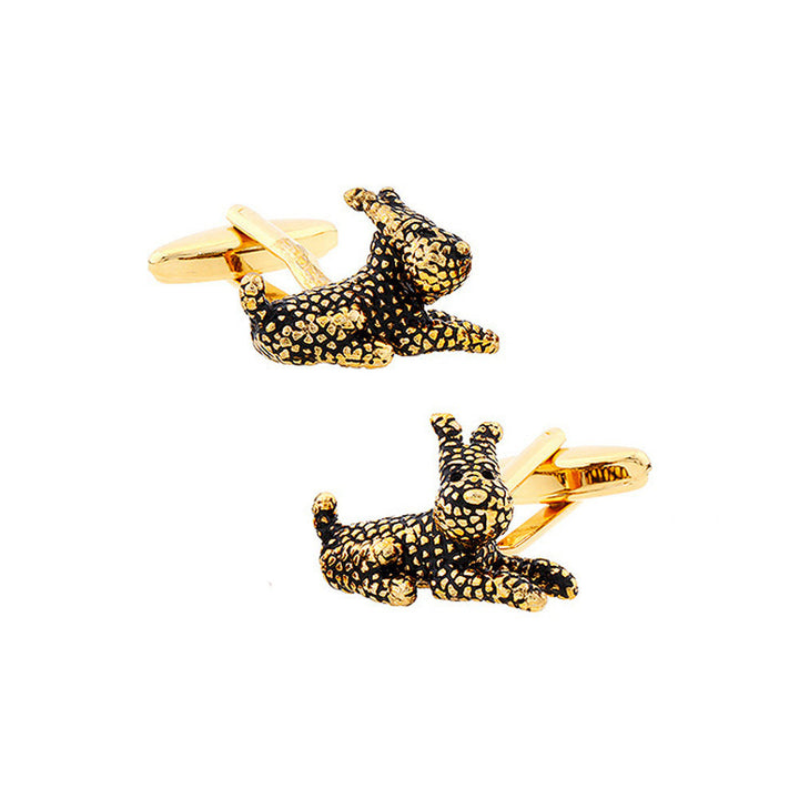 Lucky Happy Dog Cuff Links 3-D Gold Antique Tone Cufflinks Image 1