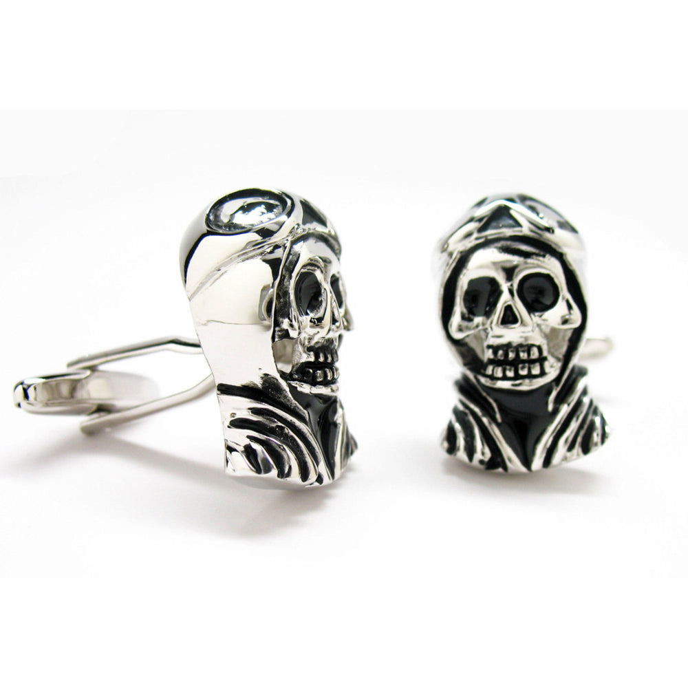 Kamikaze Cufflinks  World War II Japanese Aircraft Suicidal Crash Ghost Aviator Skull Pilot Dead Skeleton Silver Tone Image 2