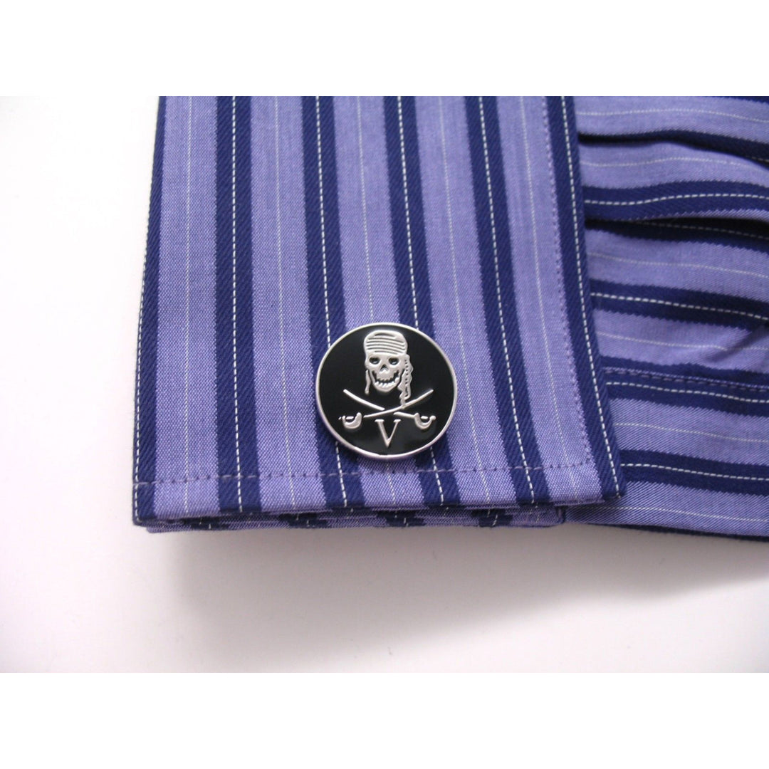 Pirate Skull and Cross Bones V Cufflinks Calico Jack Sea Sailor Navy Cufflinks Cuff Links Image 3