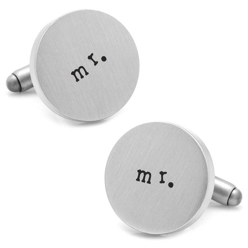 Silver Tone "Mr" Retro Typewritter Fond Round That Man is Taken Cufflinks Cufflinks Husband Gift Image 1