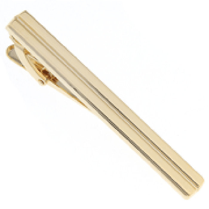 Tie Clip Gold Tone Double Lines Grooved Tie Bar Dress Tie Clip Image 1