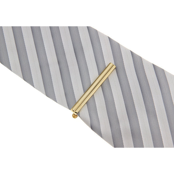 Tie Clip Gold Tone Double Lines Grooved Tie Bar Dress Tie Clip Image 2