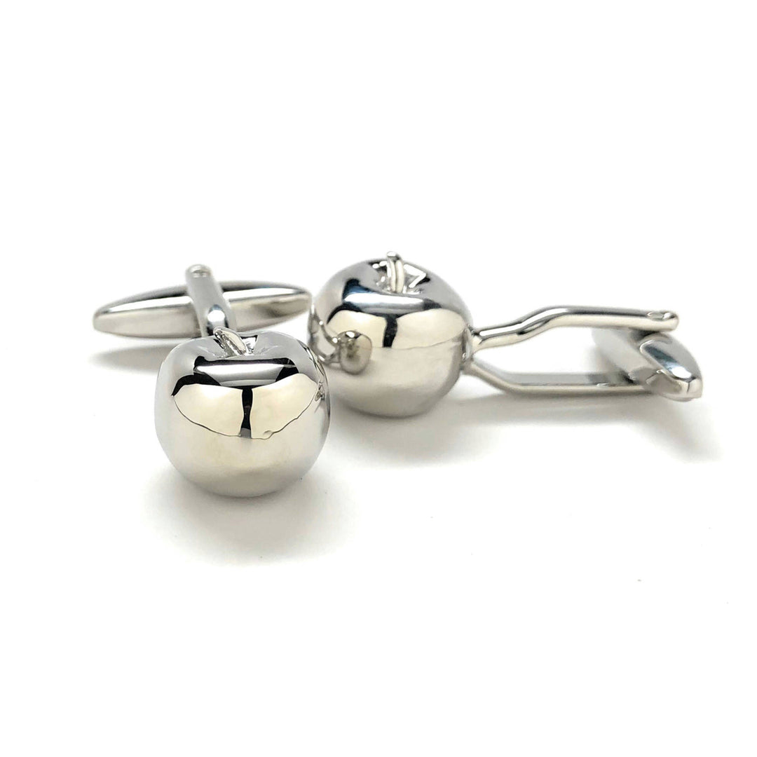 3D Silver Apple Cufflinks Detailed Technology School Education Computers Cuff Links Comes with Gift Box Image 2