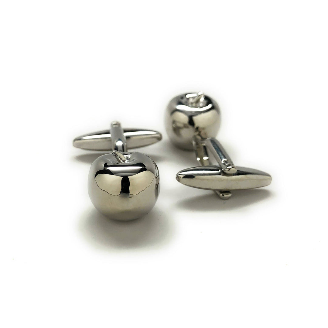 3D Silver Apple Cufflinks Detailed Technology School Education Computers Cuff Links Comes with Gift Box Image 3