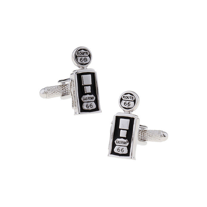 Gas Pump Cufflinks Brushed Silver Black Enamel  Super Detailed Design Route 66 Highway Automobile Racing Cars Fuel Gas Image 1