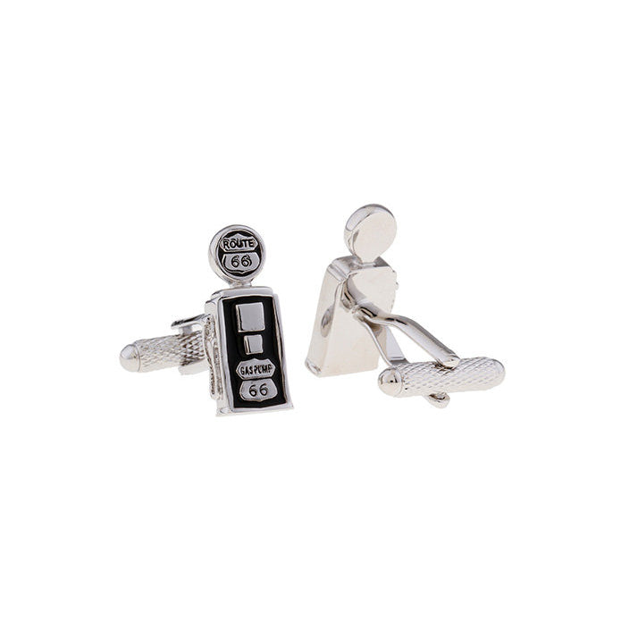 Gas Pump Cufflinks Brushed Silver Black Enamel  Super Detailed Design Route 66 Highway Automobile Racing Cars Fuel Gas Image 2