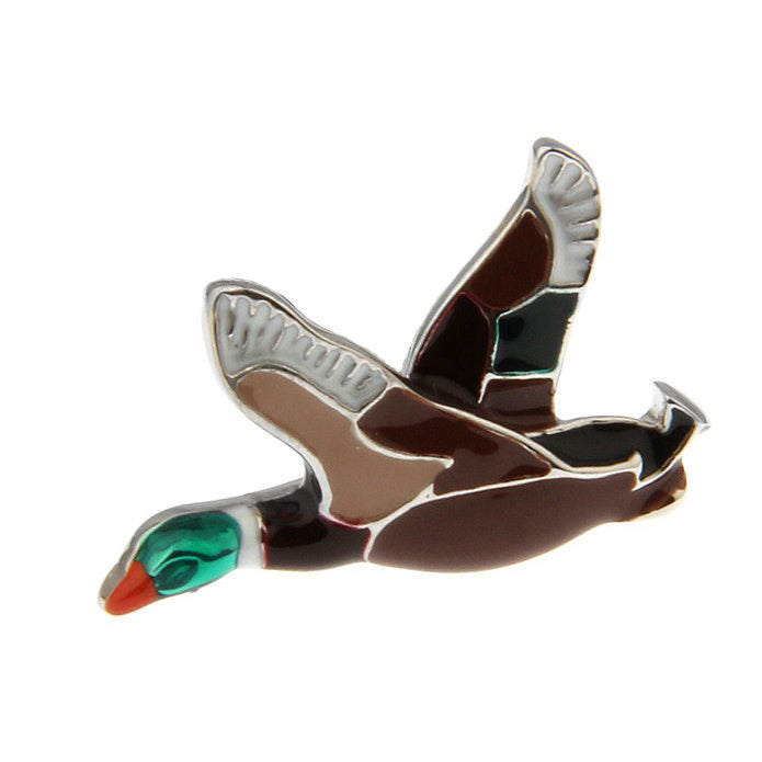 Flying Duck Enamel Pin Bird Lapel Pin Flying Mallard Duck Green Head Tie Tack Collector Pin 3D Design Duck Hunting Image 2