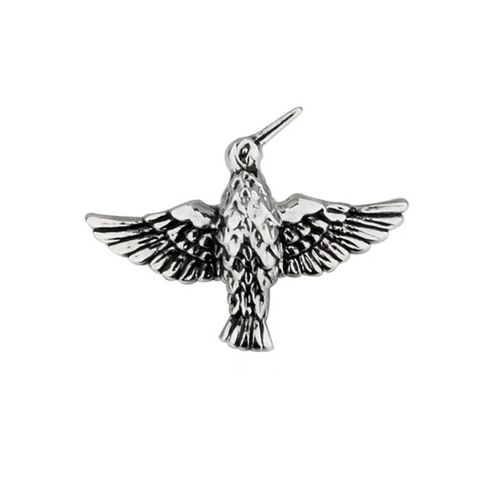 Enamel Pin Free as a Bird Lapel Pin Silver Tone Black Enamel Hummingbird Tie Tack Image 1