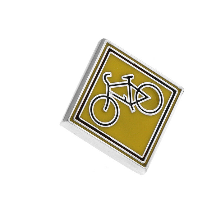 Bike Sign Enamel Pin Cyclist Lapel Pin Cycling Biker Yellow Black Enamel Bicycle Tie Tack Image 2