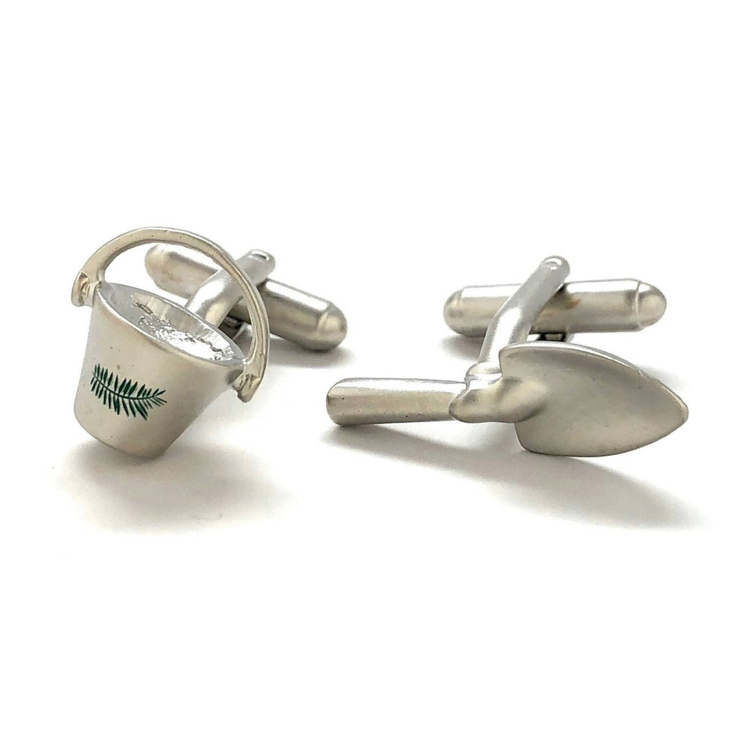 Spade and Bucket Cufflinks Silver Tone with Matt Finish Fun Party Cool Boss Cuff Links Comes with Gift Box Image 1