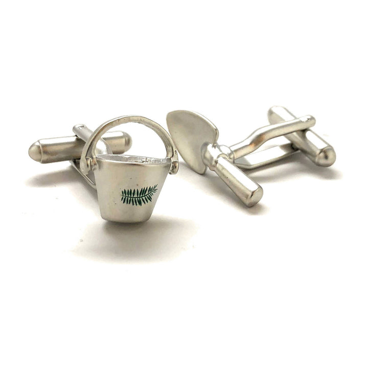 Spade and Bucket Cufflinks Silver Tone with Matt Finish Fun Party Cool Boss Cuff Links Comes with Gift Box Image 2