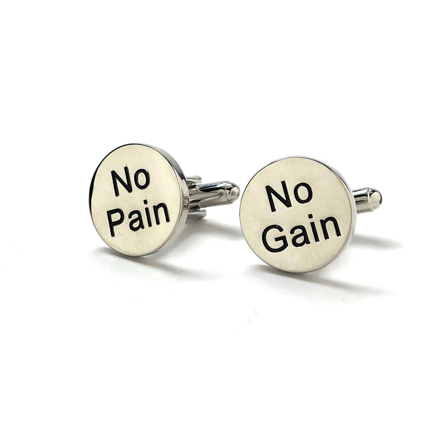 No Pain No Gain Cufflinks Silver Tone with Black Fun Party Cool Boss Cuff Links Comes with Gift Box Image 1