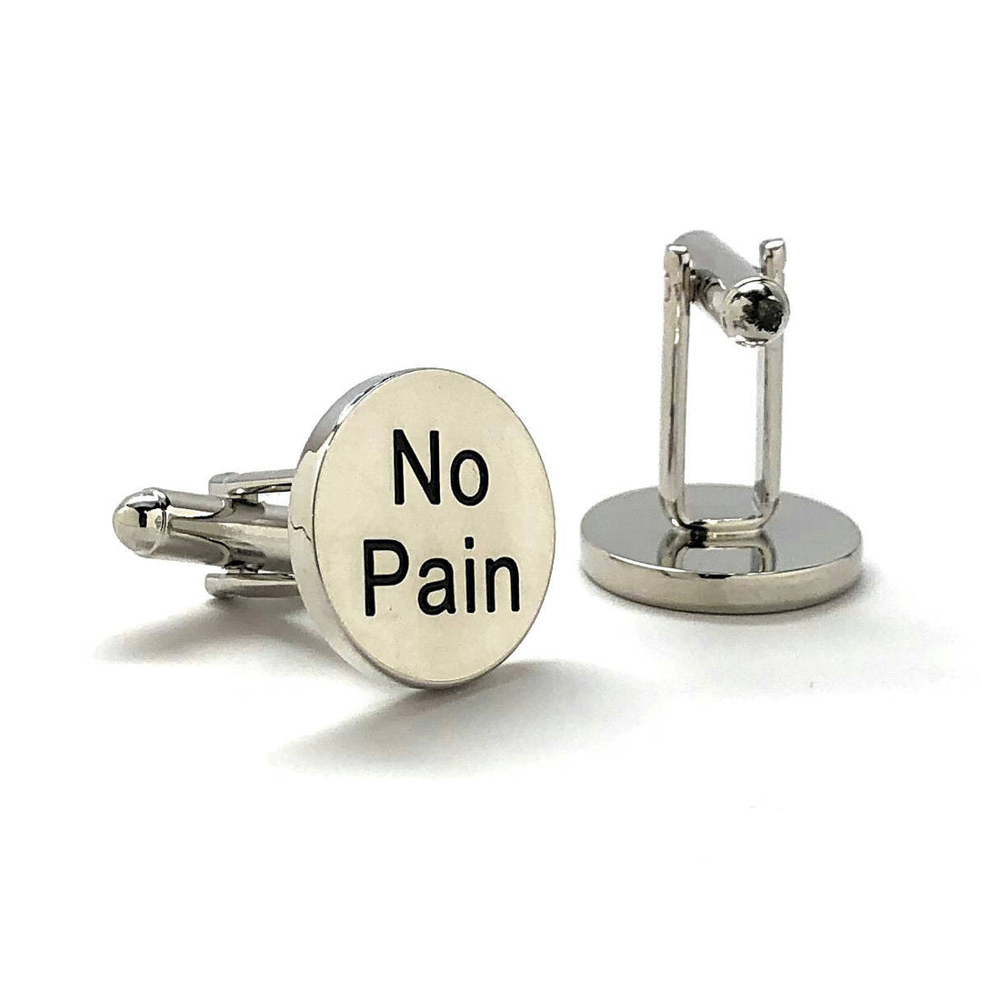 No Pain No Gain Cufflinks Silver Tone with Black Fun Party Cool Boss Cuff Links Comes with Gift Box Image 3