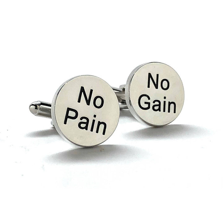 No Pain No Gain Cufflinks Silver Tone with Black Fun Party Cool Boss Cuff Links Comes with Gift Box Image 4