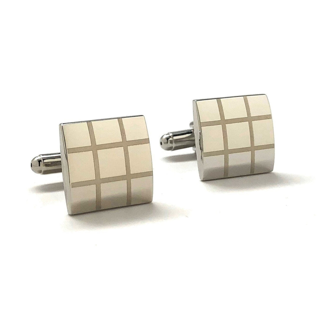 Silver Grid Cufflinks Silver Tic Tac Toe Cufflinks Fun Party Cool Classy Cuff Links Comes Gift Box Gifts for Dad Husband Image 4