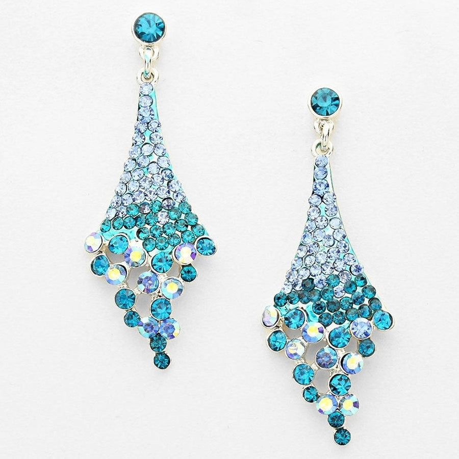 Hope Crystal Earrings Silver Tone Rich Sea Blue Green Sparkle Drop Earrings Holiday Party Silk Road Jewelry Image 1