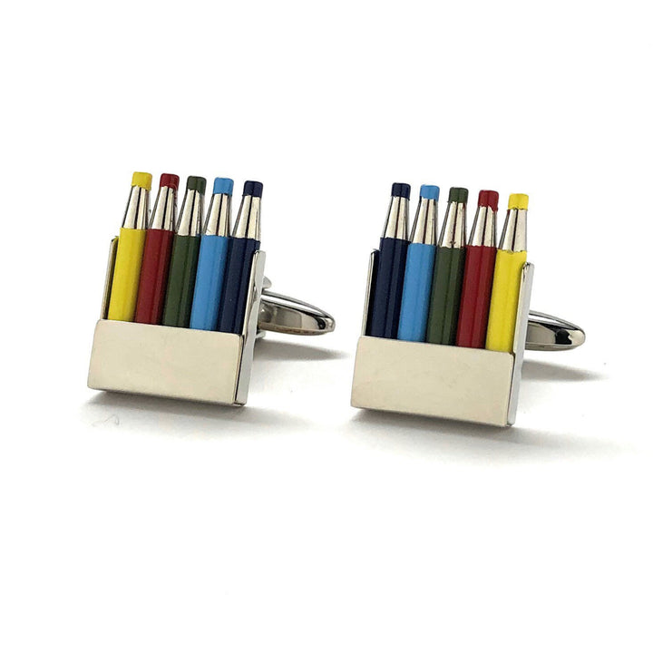 Color Pencil Cufflinks Colored Pencils Cuff Links Silver Tone Bright Colors Fun Coloring Artist Painting Cuff Links Image 1