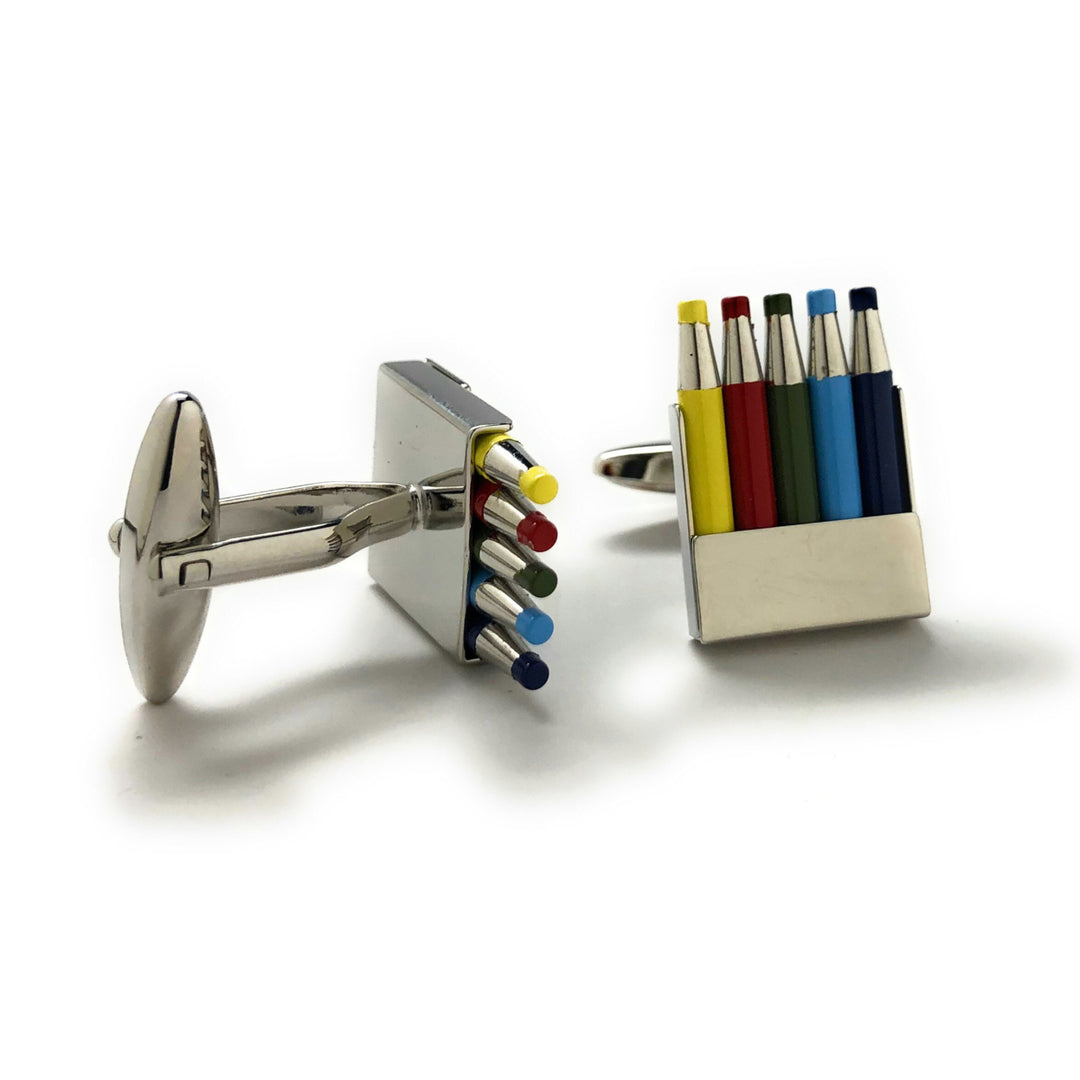 Color Pencil Cufflinks Colored Pencils Cuff Links Silver Tone Bright Colors Fun Coloring Artist Painting Cuff Links Image 2