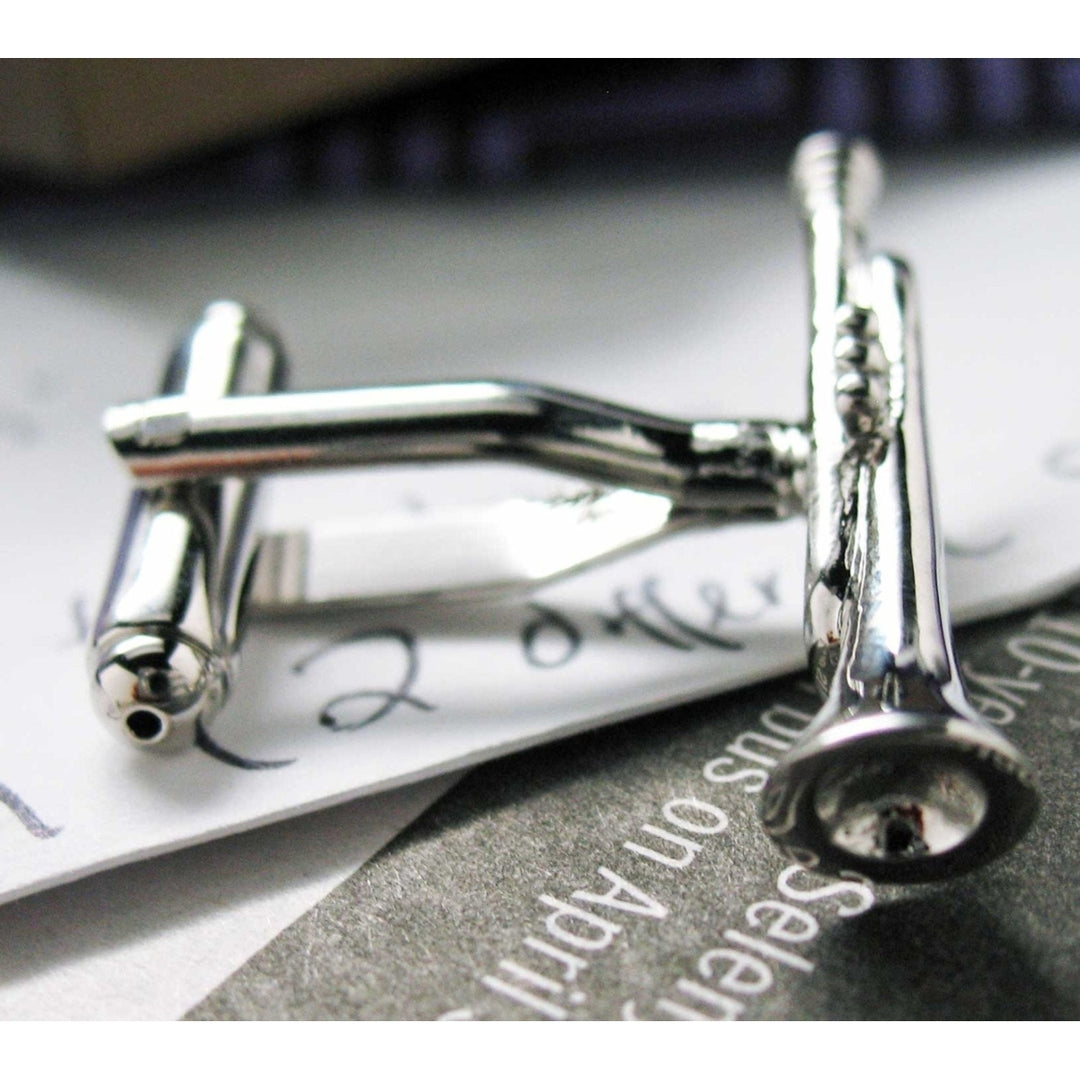 Silver Trumpet Cufflinks Band Fans Trumpet Music Players Conductors Silver Toned Cuff Links Image 4