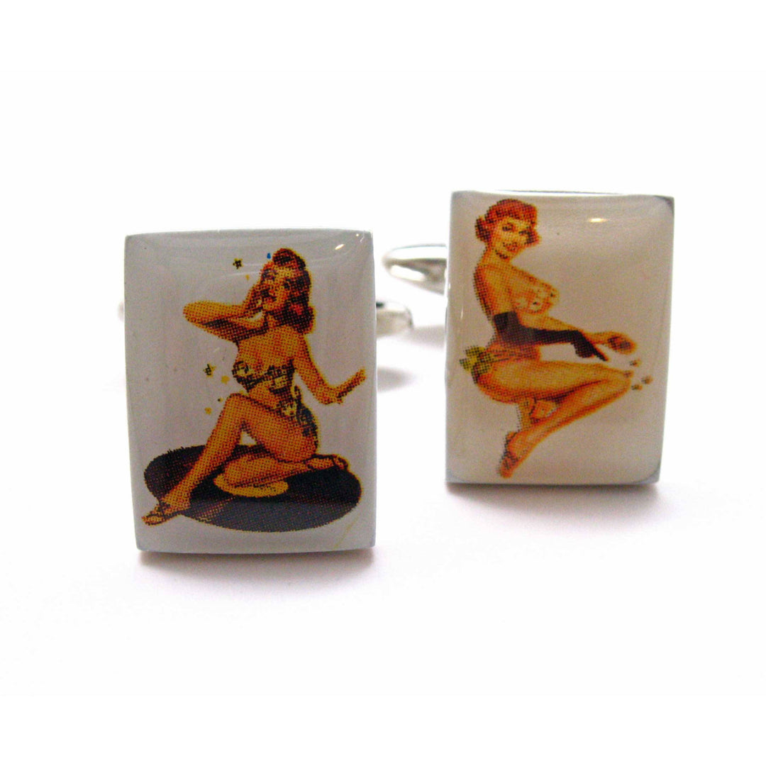 Barbara and Louise Pin Up Girls Cufflinks  Retro Old School Pin Up Posters Cuff Links Glamor Girl Fun for Party Wear Image 1