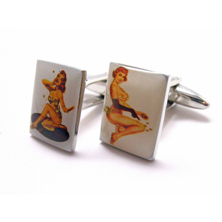 Barbara and Louise Pin Up Girls Cufflinks  Retro Old School Pin Up Posters Cuff Links Glamor Girl Fun for Party Wear Image 2