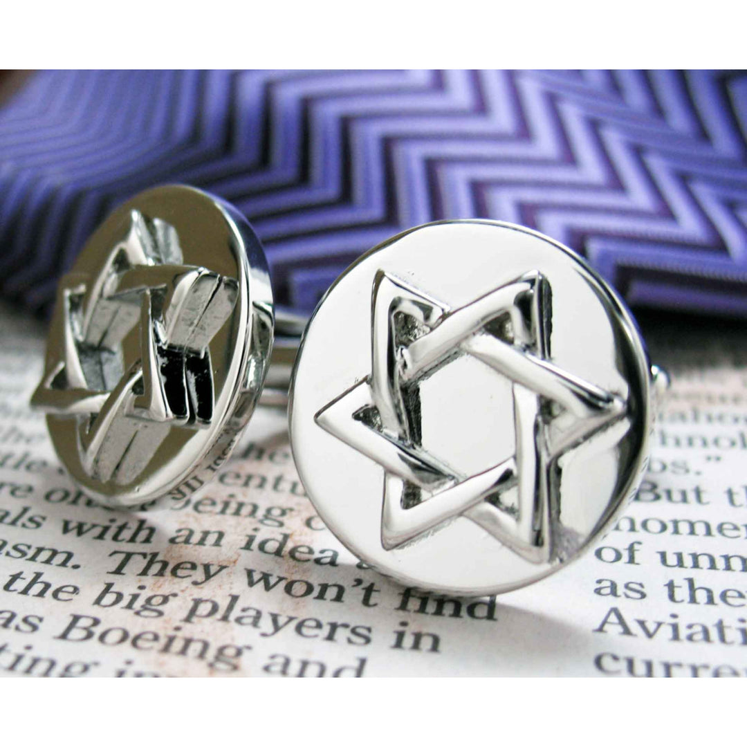 Star of David Cufflinks Jewish Religious Symbols Hanukkah Faith Bar Mitzvah Shield of David Magen David Silver Tone Cuff Image 1