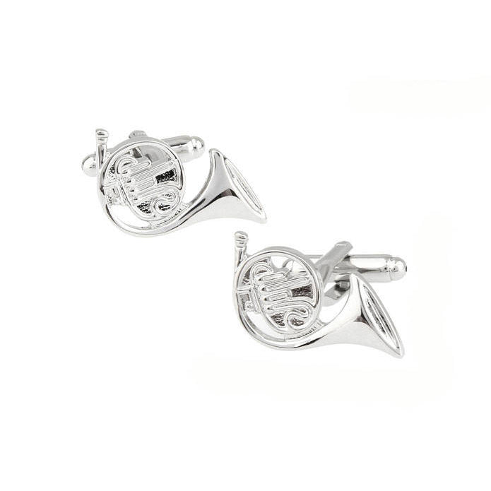 Silver French Horn Cufflinks Band Fans Music Players Conductors Silver Toned Cuff Links Comes with Gift Box Image 1