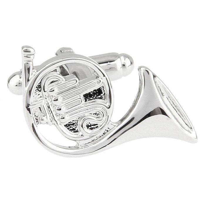 Silver French Horn Cufflinks Band Fans Music Players Conductors Silver Toned Cuff Links Comes with Gift Box Image 3
