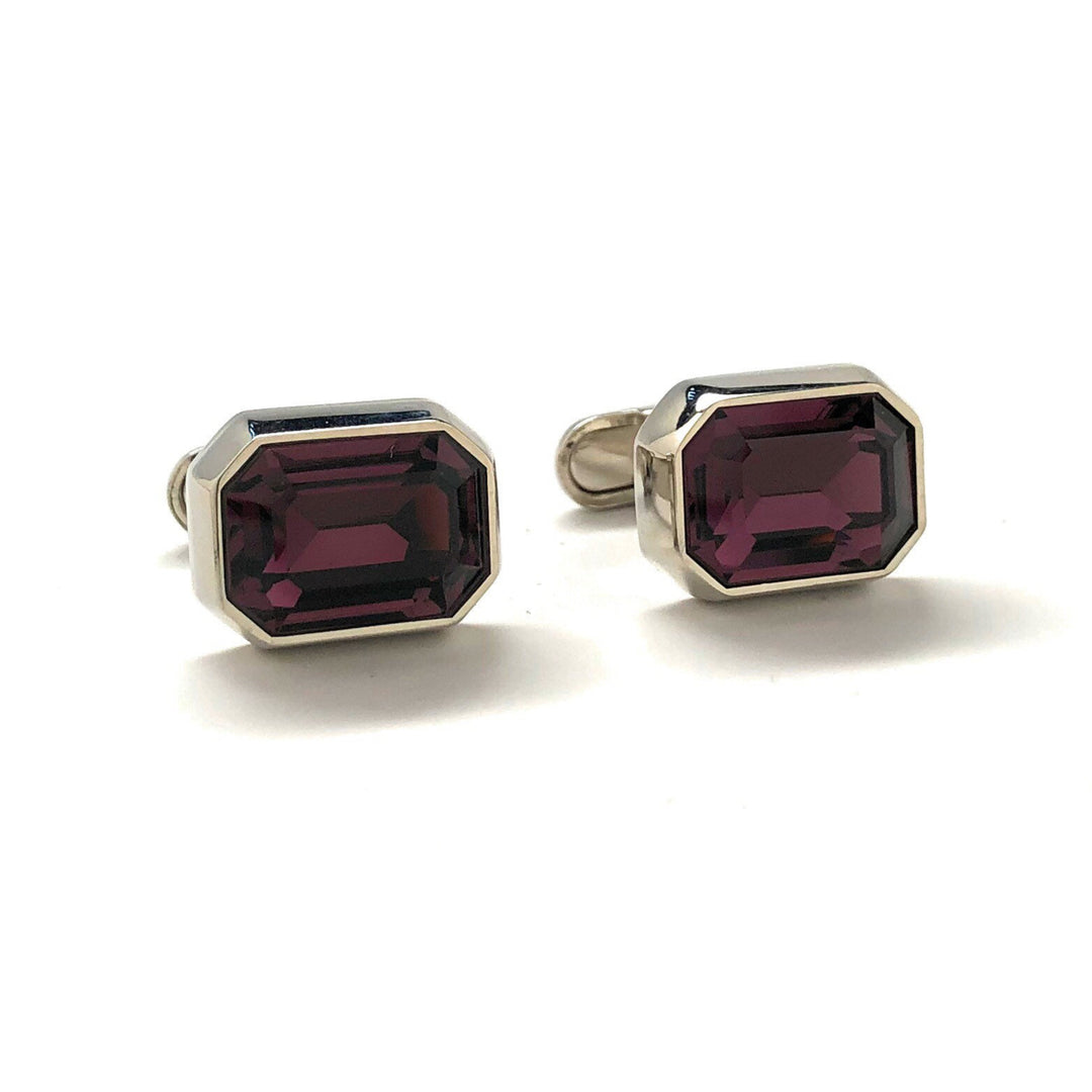 Beautiful Crystal Cut Cufflinks Maroon Color Purple Gem with Silver Accents Cuff Links Comes with Gift Box Image 1