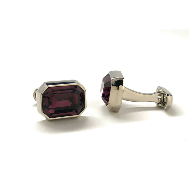 Beautiful Crystal Cut Cufflinks Maroon Color Purple Gem with Silver Accents Cuff Links Comes with Gift Box Image 2