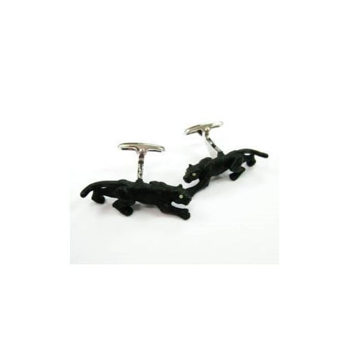 Enamel Black Panther Cufflinks with Crystals Eyes Cufflinks Cuff Links Animal Custom Cufflinks Image 1