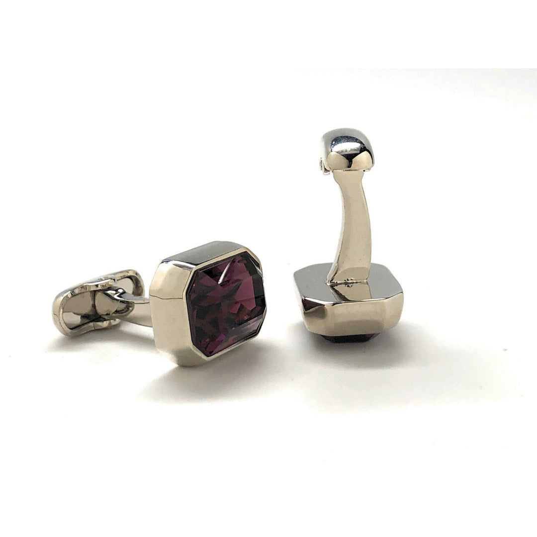 Beautiful Crystal Cut Cufflinks Maroon Color Purple Gem with Silver Accents Cuff Links Comes with Gift Box Image 3