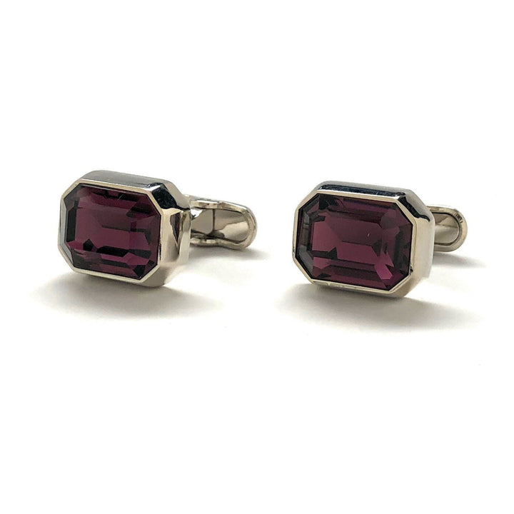 Beautiful Crystal Cut Cufflinks Maroon Color Purple Gem with Silver Accents Cuff Links Comes with Gift Box Image 4