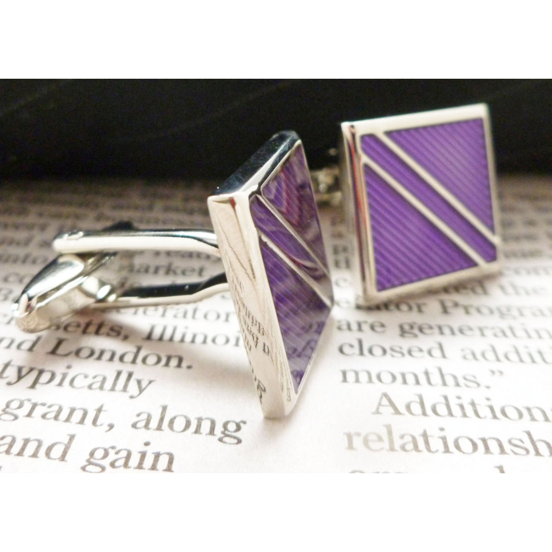 Repp Stripe Cufflinks Purple on Purple with Silver Tone Trim Cuff Links Comes with Gift Box Image 3