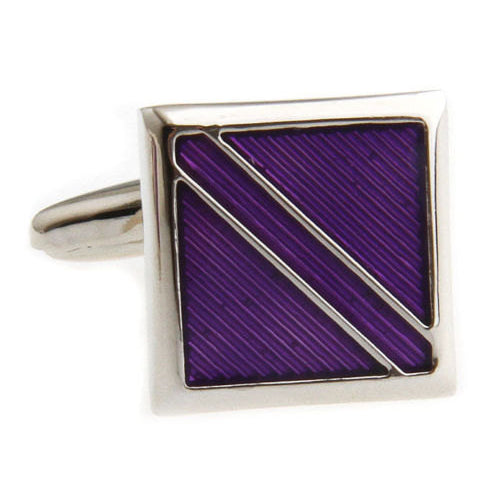 Repp Stripe Cufflinks Purple on Purple with Silver Tone Trim Cuff Links Comes with Gift Box Image 4