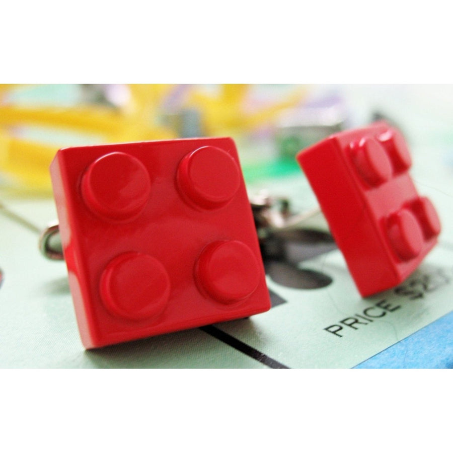 Red Block Cufflinks Bold Hot Red Brick Enamel Fun Game Piece Master Nerd Work Party Cuff Links Interlocking Toy Bricks Image 1