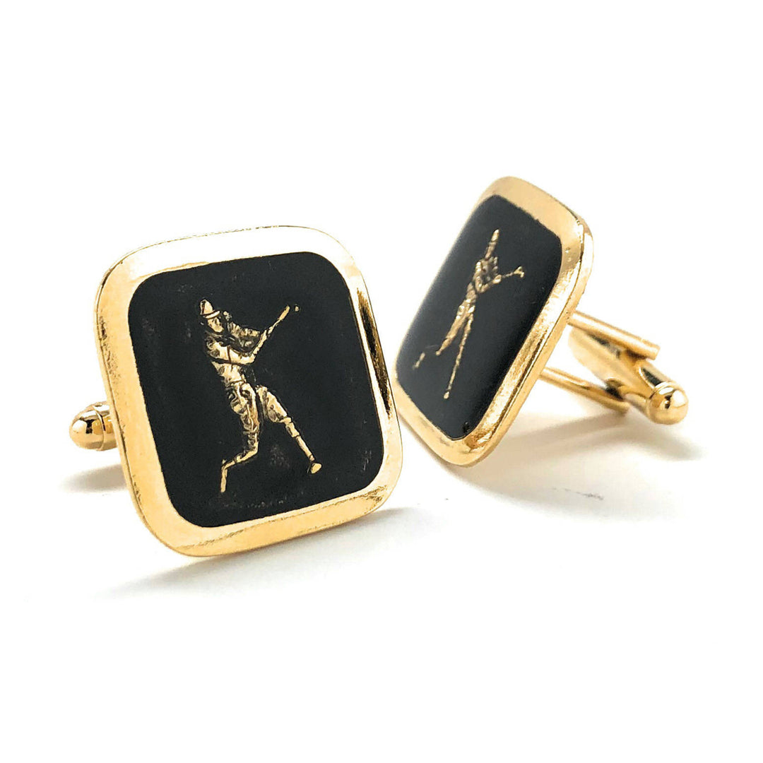 Antique Gold Tone Black Enamel Baseball Cufflinks Home Run Hitter Sport Champions Cool Cuff Links Comes with Gift Box Image 2