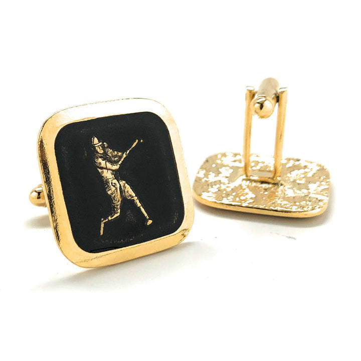 Antique Gold Tone Black Enamel Baseball Cufflinks Home Run Hitter Sport Champions Cool Cuff Links Comes with Gift Box Image 3