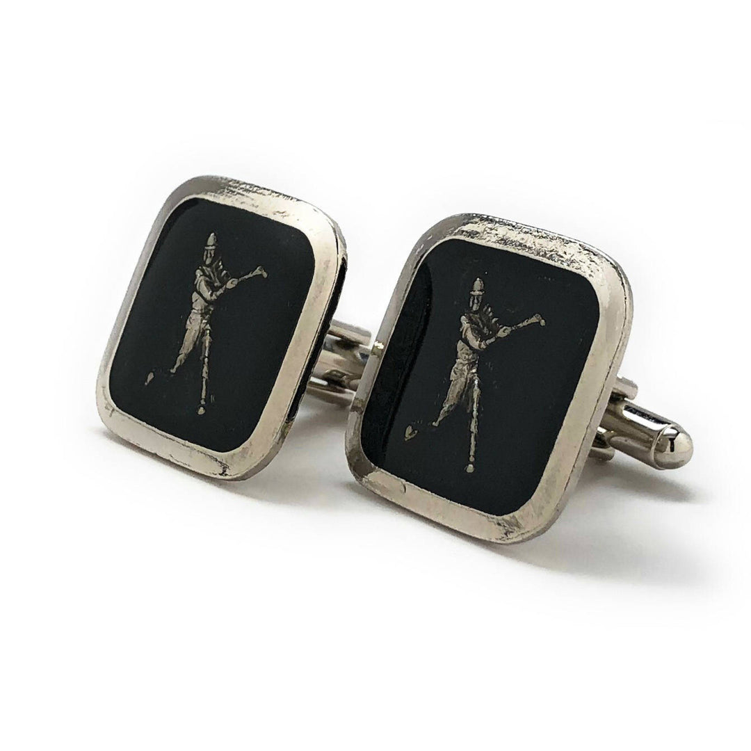 Antique Silver Tone Black Enamel Baseball Cufflinks Home Run Hitter Ballpark Cool Cuff Links Comes with Image 4