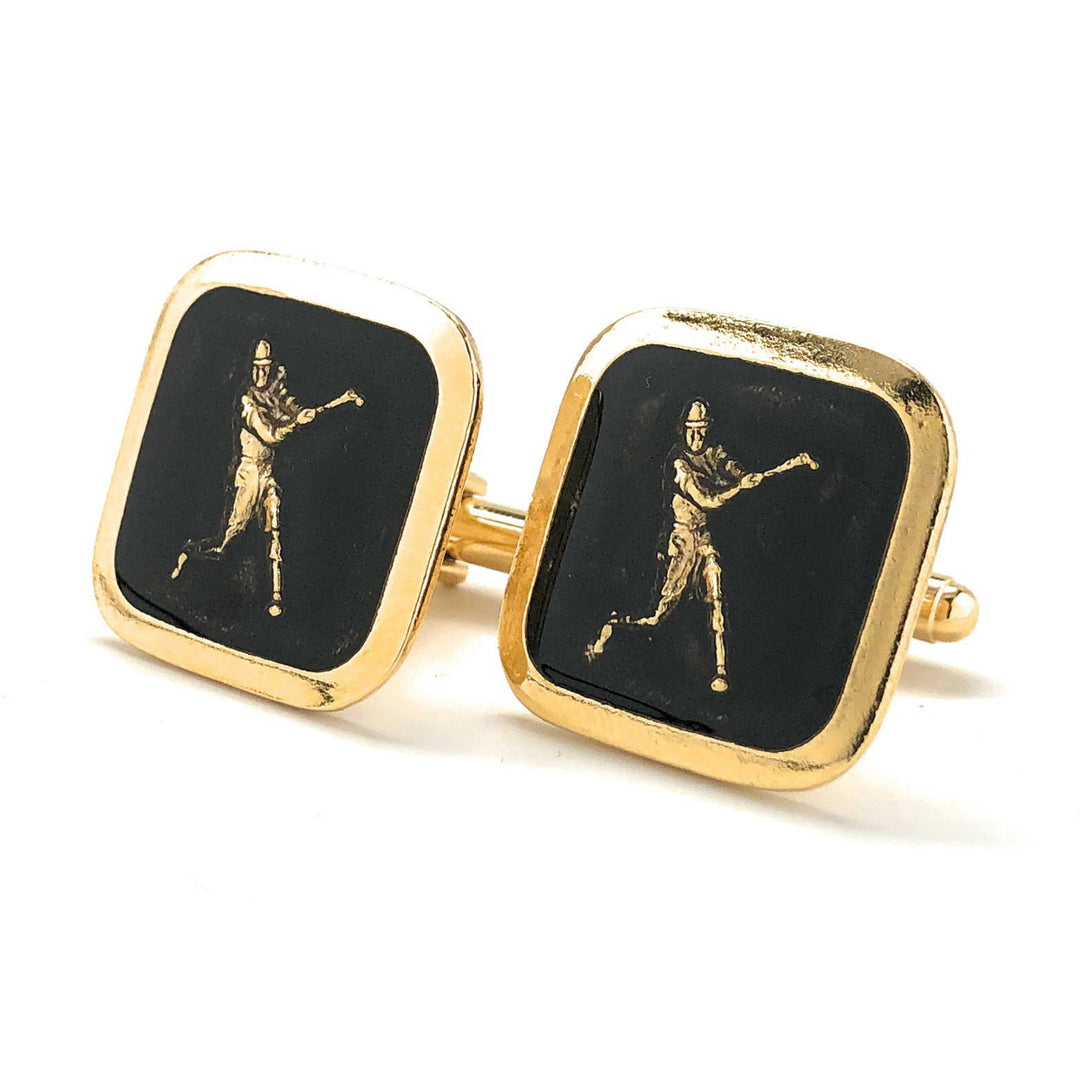 Antique Gold Tone Black Enamel Baseball Cufflinks Home Run Hitter Sport Champions Cool Cuff Links Comes with Gift Box Image 4