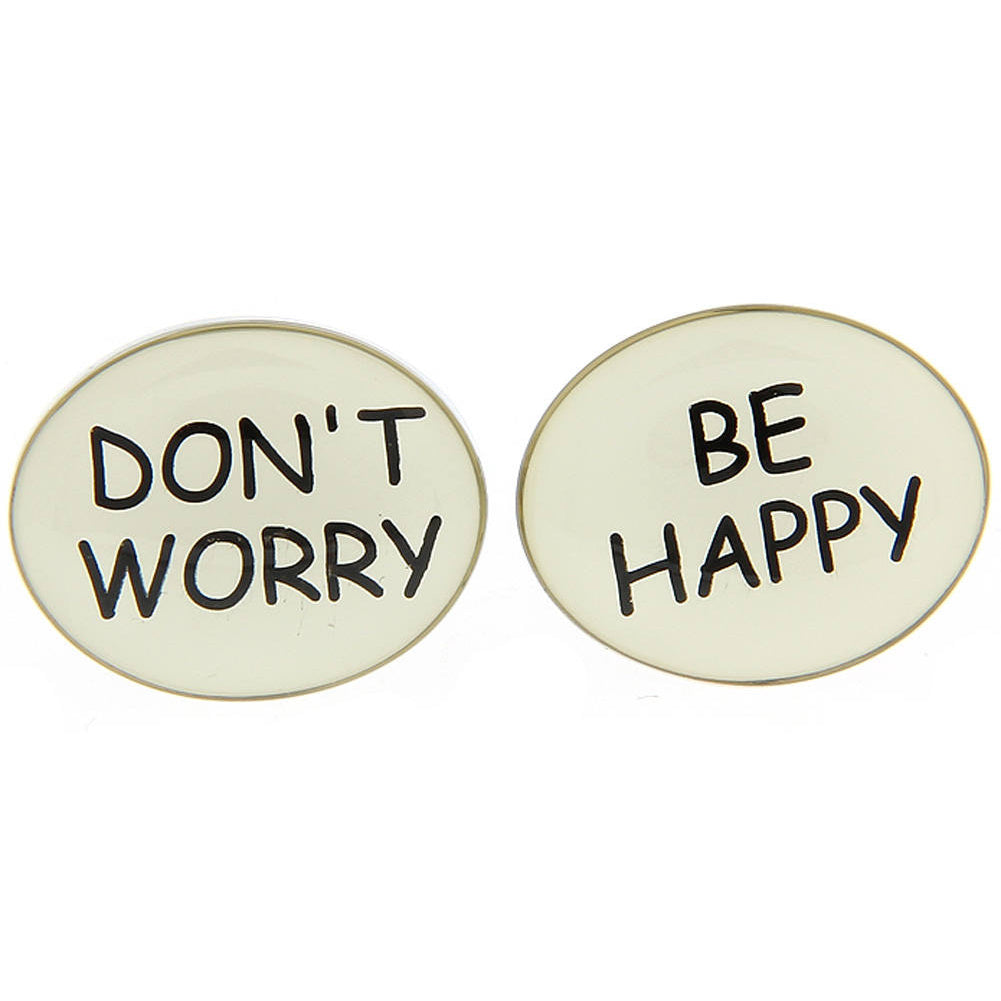 Dont Worry Be Happy Cufflinks White with Black Fun Party Cool Cuff Links Comes with Gift Box White Elephant Gifts Image 3