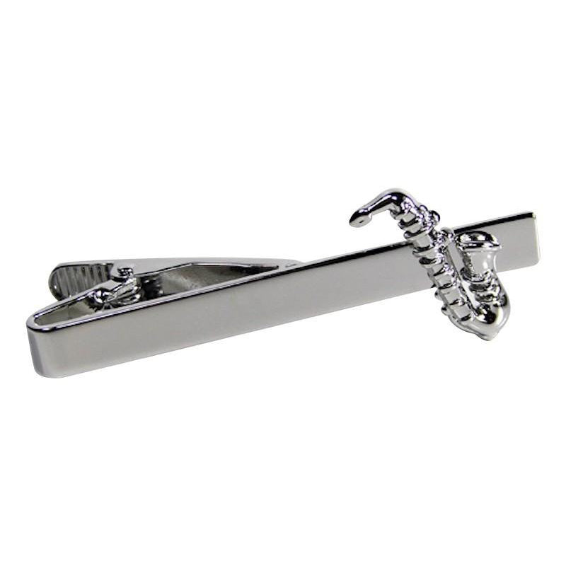 Saxophone Music Note Tie Clip Tie Bar Silver Tone Very Cool Comes with Gift Box Image 1