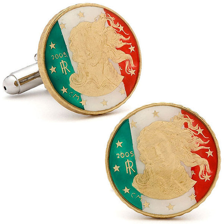 Enamel Cufflinks Italy Liberty Flag Green Red White Premium Hand Painted Enamel Coin Jewelry Cuff Links Italian Enameled Image 1