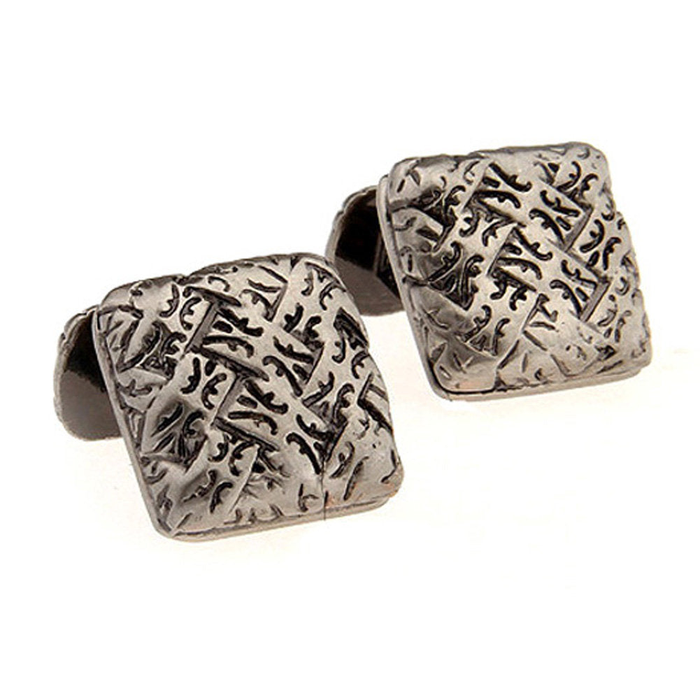 Designer Sculpted Antique Silver Woven Weave Celtic Cufflinks Straight Post Detailed Heavy Style Cuff Links Image 2