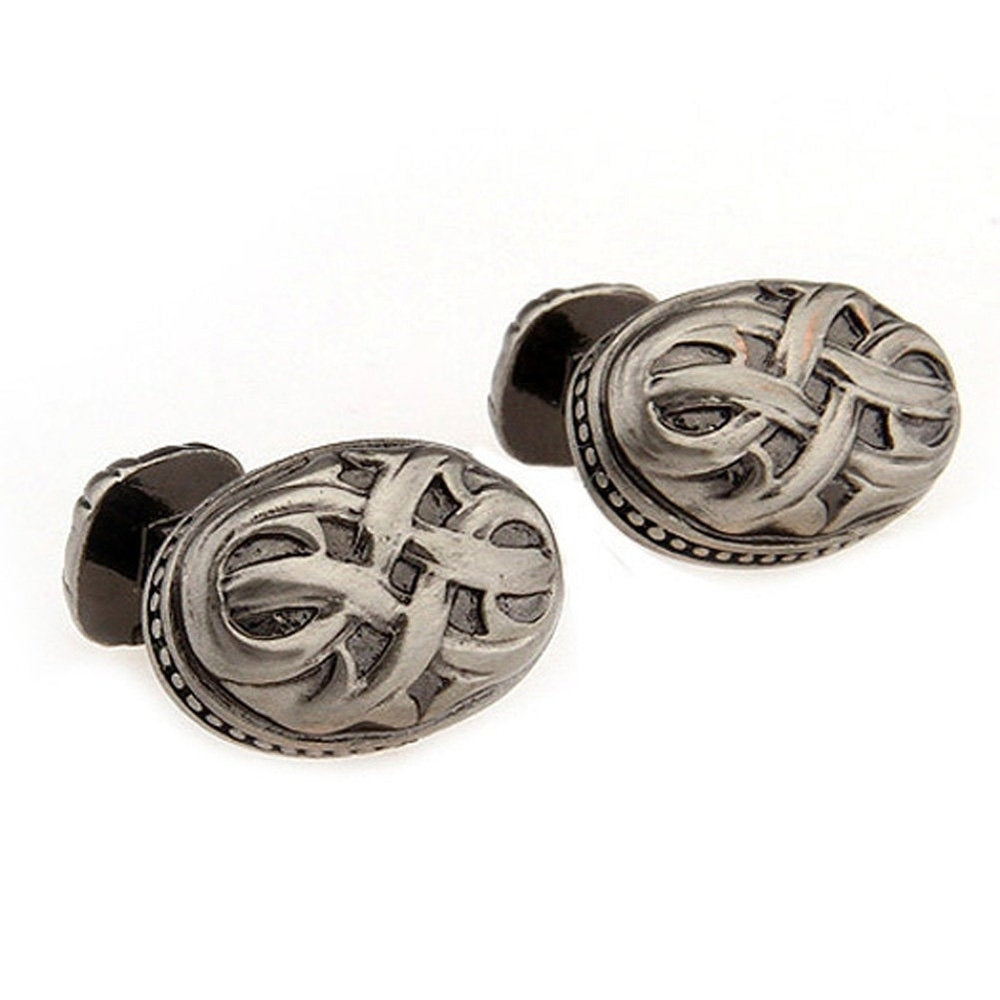 Designer Sculpted Pewter Oval Woven Weave Celtic Cufflinks Staight Post Heavy Detailed Style Cuff Links Image 2