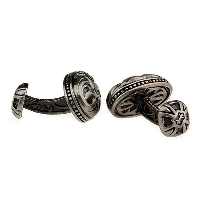 Designer Sculpted Pewter Oval Woven Weave Celtic Cufflinks Staight Post Heavy Detailed Style Cuff Links Image 3