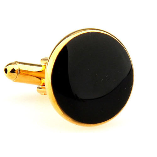 Gold and Black Classic Round Formal Wear Tux Cufflinks Cuff Links Image 1