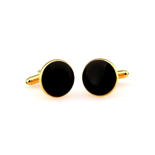 Gold and Black Classic Round Formal Wear Tux Cufflinks Cuff Links Image 2