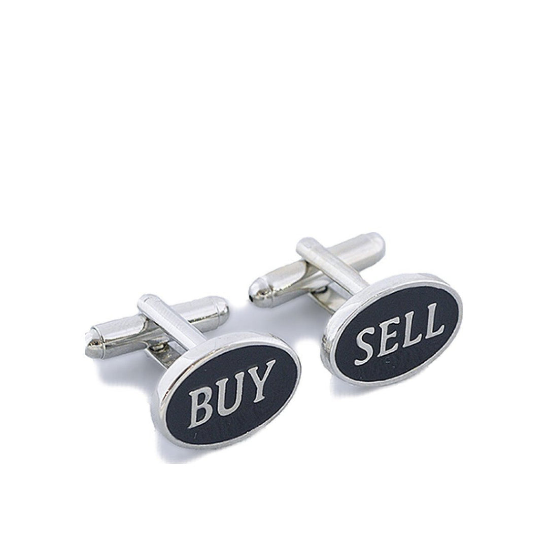 Buy Sell Black Cufflinks Oval Silver Tone Cuff links Mens Cufflinks Cool Guy Gifts Financial Cufflinks Image 1